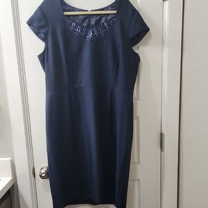 Preston & York Navy Blue Bejeweled Midi Dress Size 18